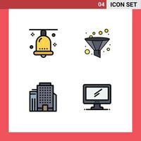 Mobile Interface Filledline Flat Color Set of 4 Pictograms of bell building festival filter computer Editable Vector Design Elements