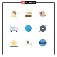 Pack of 9 creative Flat Colors of cd internet business globe bed room Editable Vector Design Elements