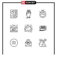 Modern Set of 9 Outlines and symbols such as sign dollar sharing currency data scince Editable Vector Design Elements