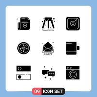 Set of 9 Commercial Solid Glyphs pack for cup inbox social email mail Editable Vector Design Elements