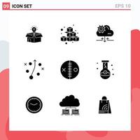 Editable Vector Line Pack of 9 Simple Solid Glyphs of costume plan game management gear Editable Vector Design Elements