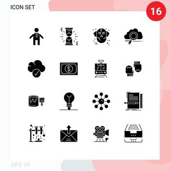 grupo de dieciséis moderno sólido glifos conjunto para datos nube mercancía lobo informática almacenamiento editable vector diseño elementos