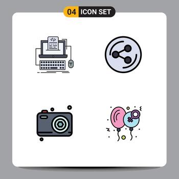 pictograma conjunto de 4 4 sencillo línea de relleno plano colores de código padre monobloque compartiendo cámara editable vector diseño elementos