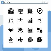 Universal Icon Symbols Group of 16 Modern Solid Glyphs of headphones gps accounting direction calculator Editable Vector Design Elements