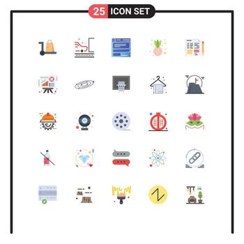 25 User Interface Flat Color Pack of modern Signs and Symbols of file onion safety food computing Editable Vector Design Elements
