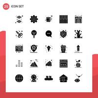 25 User Interface Solid Glyph Pack of modern Signs and Symbols of website globe tea global piano Editable Vector Design Elements