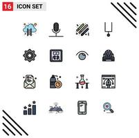 16 Thematic Vector Flat Color Filled Lines and Editable Symbols of setting tuning fork record music light stick Editable Creative Vector Design Elements