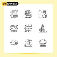 Pictogram Set of 9 Simple Outlines of person growth chemistry finance business Editable Vector Design Elements