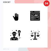 4 User Interface Solid Glyph Pack of modern Signs and Symbols of body language singer interface layout balance scale Editable Vector Design Elements