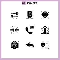 Pack of 9 Modern Solid Glyphs Signs and Symbols for Web Print Media such as contact call summer shrink arrow Editable Vector Design Elements