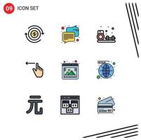 Universal Icon Symbols Group of 9 Modern Filledline Flat Colors of seo gallery hobby left gestures Editable Vector Design Elements