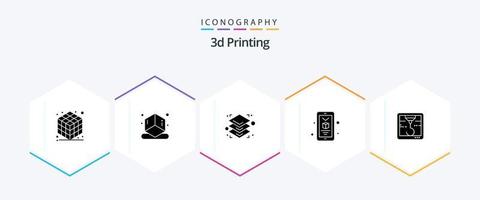 3d Printing 25 Glyph icon pack including printer. smartphone. 3d. printing. d vector