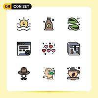 Set of 9 Modern UI Icons Symbols Signs for valentines hearts eco website bookmark Editable Vector Design Elements