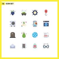 Mobile Interface Flat Color Set of 16 Pictograms of money hook electrical crane gear Editable Pack of Creative Vector Design Elements