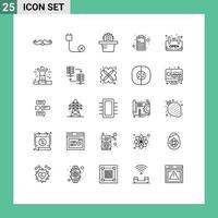 Set of 25 Modern UI Icons Symbols Signs for signage open disconnected power battery Editable Vector Design Elements