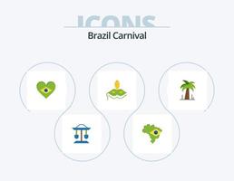 Brasil carnaval plano icono paquete 5 5 icono diseño. bandera. corazón. mapa. celebracion. brasileño vector