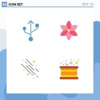 Set of 4 Vector Flat Icons on Grid for connection space floral star drum Editable Vector Design Elements