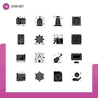 Set of 16 Commercial Solid Glyphs pack for mobile graph infographic watchtower analytics sheet Editable Vector Design Elements