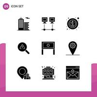 Modern Set of 9 Solid Glyphs Pictograph of end view pc search information Editable Vector Design Elements