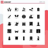 User Interface Pack of 25 Basic Solid Glyphs of application share coins hand money Editable Vector Design Elements