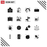 User Interface Pack of 16 Basic Solid Glyphs of lamp video seo film stone Editable Vector Design Elements