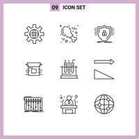 User Interface Pack of 9 Basic Outlines of release modern defence business shield Editable Vector Design Elements