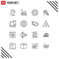 Pictogram Set of 16 Simple Outlines of award macbook summer laptop computer Editable Vector Design Elements