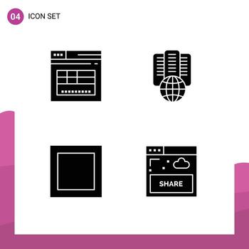 universal icono símbolos grupo de 4 4 moderno sólido glifos de página maximizar sitio web apoderado compartir editable vector diseño elementos