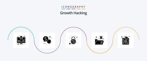 Hacking Glyph 5 Icon Pack Including skull. skull. closed. folder. crack vector