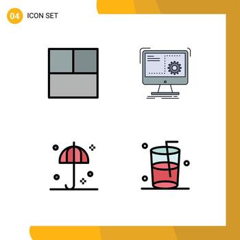 móvil interfaz línea de relleno plano color conjunto de 4 4 pictogramas de cuadrícula acción de gracias computadora Progreso vaso editable vector diseño elementos