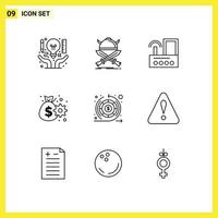 9 Outline concept for Websites Mobile and Apps management business warrior radio signal Editable Vector Design Elements