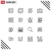 Group of 16 Modern Outlines Set for motivation bag creative medal independece Editable Vector Design Elements