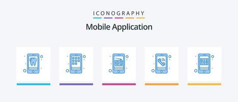 Mobile Application Blue 5 Icon Pack Including application. phone. communication. mobile. app. Creative Icons Design vector