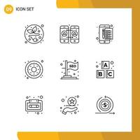 Mobile Interface Outline Set of 9 Pictograms of marketing flag payment sweets donut Editable Vector Design Elements