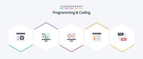 Programming And Coding 25 Flat icon pack including development. browser. development. programming. develop vector