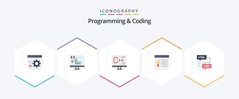 programación y codificación 25 plano icono paquete incluso desarrollo. navegador. desarrollo. programación. desarrollar vector