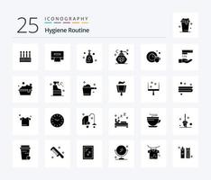 higiene rutina 25 sólido glifo icono paquete incluso limpieza. limpieza. rociar. lavar. limpieza vector