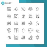 25 User Interface Line Pack of modern Signs and Symbols of plus add personal price tag shopping Editable Vector Design Elements