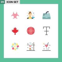 Set of 9 Modern UI Icons Symbols Signs for summer flower tea maple canada Editable Vector Design Elements