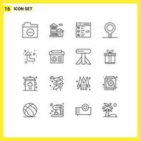 Group of 16 Outlines Signs and Symbols for reload stew pan check pan list Editable Vector Design Elements