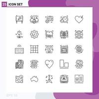 Pack of 25 Modern Lines Signs and Symbols for Web Print Media such as flowers love finance broken watch Editable Vector Design Elements