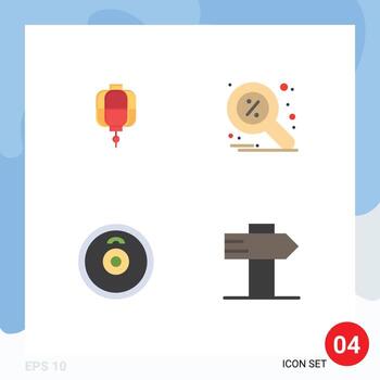 Set of 4 Modern UI Icons Symbols Signs for lantern plates decoration magnifier guide Editable Vector Design Elements
