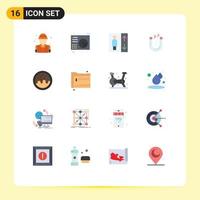 Pack of 16 Modern Flat Colors Signs and Symbols for Web Print Media such as donut tool song attracting magnet Editable Pack of Creative Vector Design Elements