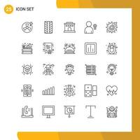 Editable Vector Line Pack of 25 Simple Lines of farm settings home gear ribbon Editable Vector Design Elements