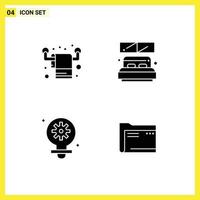 User Interface Pack of 4 Basic Solid Glyphs of housekeeping light towel room gear Editable Vector Design Elements