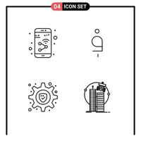 Pack of 4 Modern Filledline Flat Colors Signs and Symbols for Web Print Media such as app lock smartphone afghan setting Editable Vector Design Elements