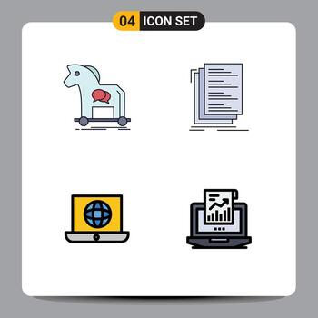 Filledline Flat Color Pack of 4 Universal Symbols of cybercrime list trojan coding world Editable Vector Design Elements