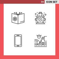 4 User Interface Line Pack of modern Signs and Symbols of book smart phone mixture hydrant huawei Editable Vector Design Elements