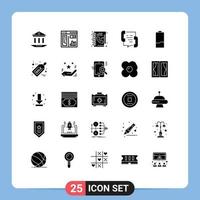 Group of 25 Solid Glyphs Signs and Symbols for battery help book contact call Editable Vector Design Elements