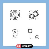 Mobile Interface Line Set of 4 Pictograms of no meat brain fresh morning mind Editable Vector Design Elements